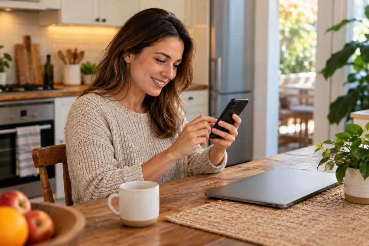 Une cliente prépare un message sur son téléphone
