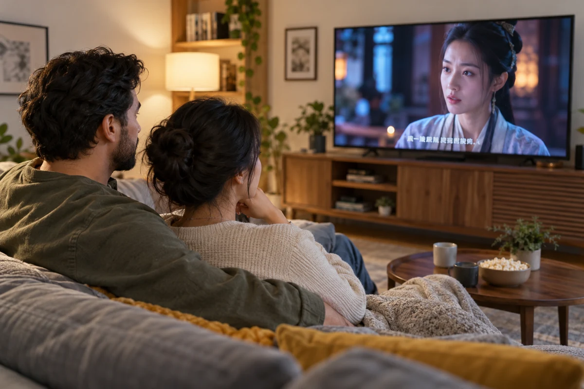 Un couple regarde un programme sous-titré